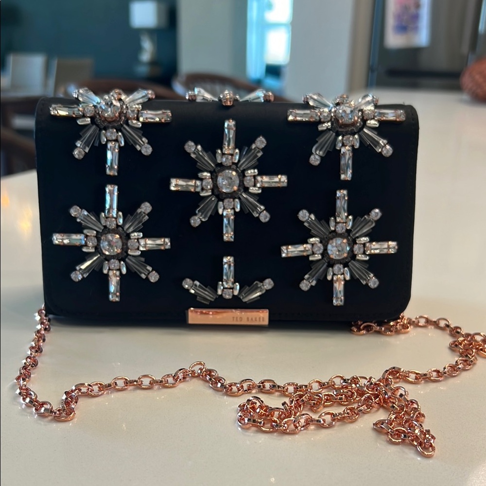 Ted Baker Black and Gold Crystal Embellished Clutch
